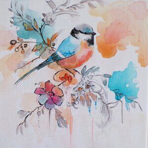 Original Painting Bird Floral  Wall Art Decor